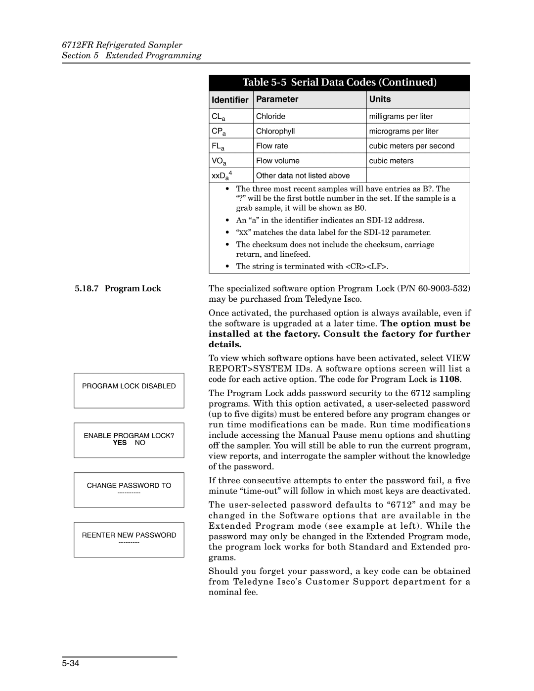 Teledyne 6712FR manual Program Lock 