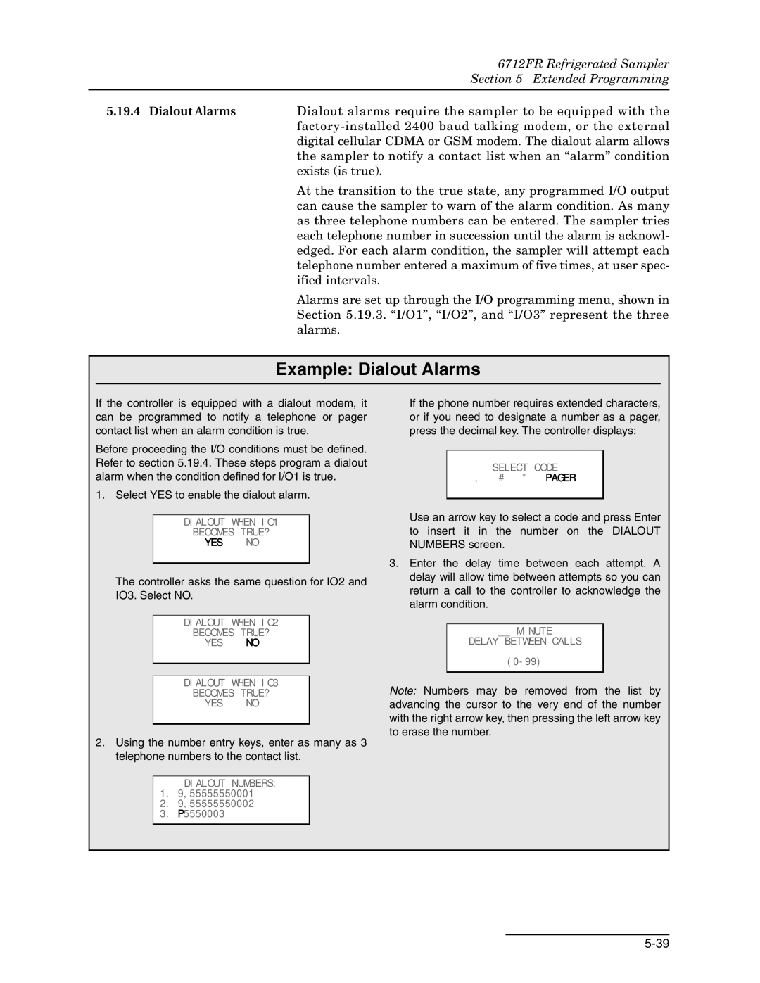 Teledyne 6712FR manual Dialout alarms require the sampler to be equipped with, Exists is true, Ified intervals, Alarms 