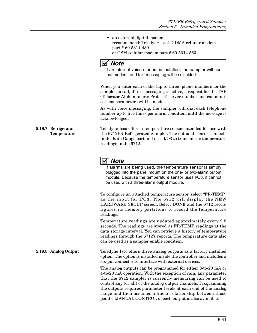 Teledyne 6712FR manual Refrigerator, Temperature, Analog Output 
