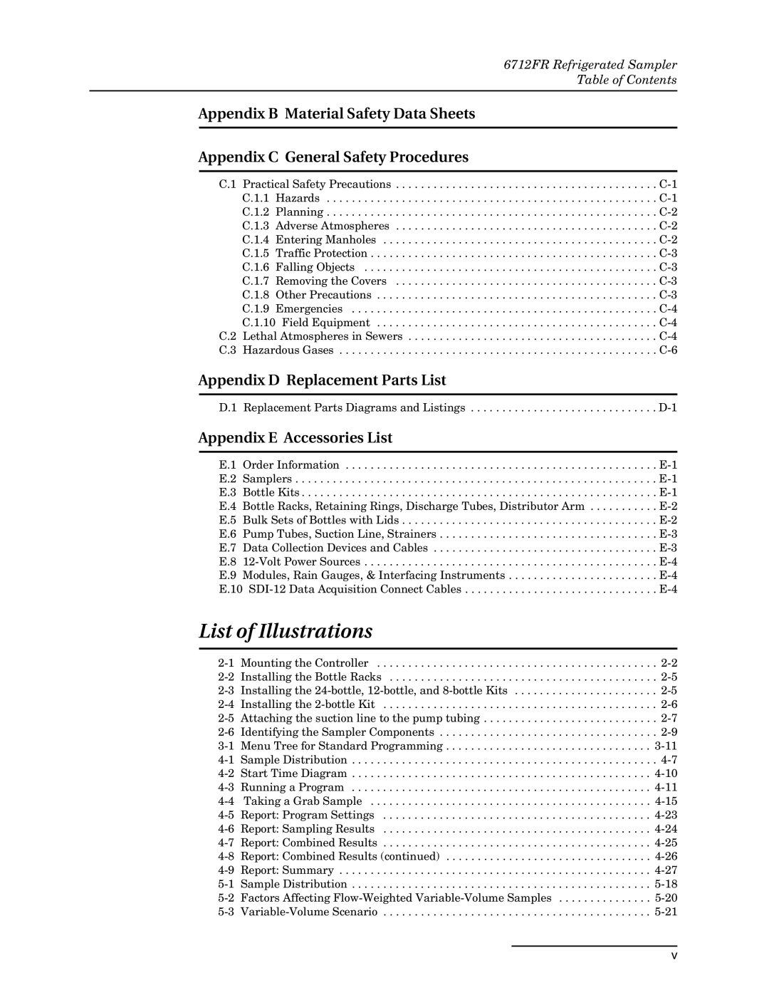 Teledyne 6712FR manual List of Illustrations, Appendix D Replacement Parts List, Appendix E Accessories List 