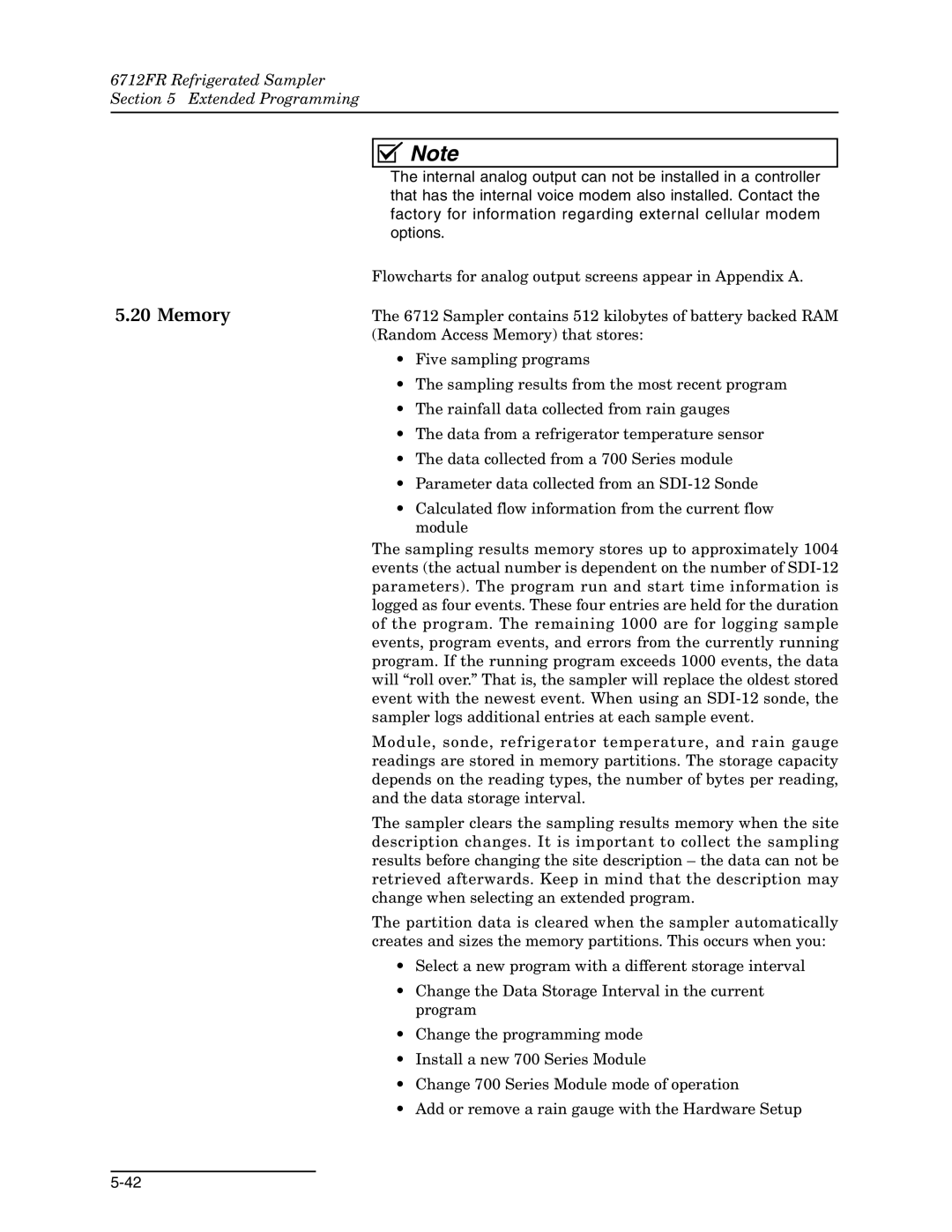 Teledyne 6712FR manual Memory 