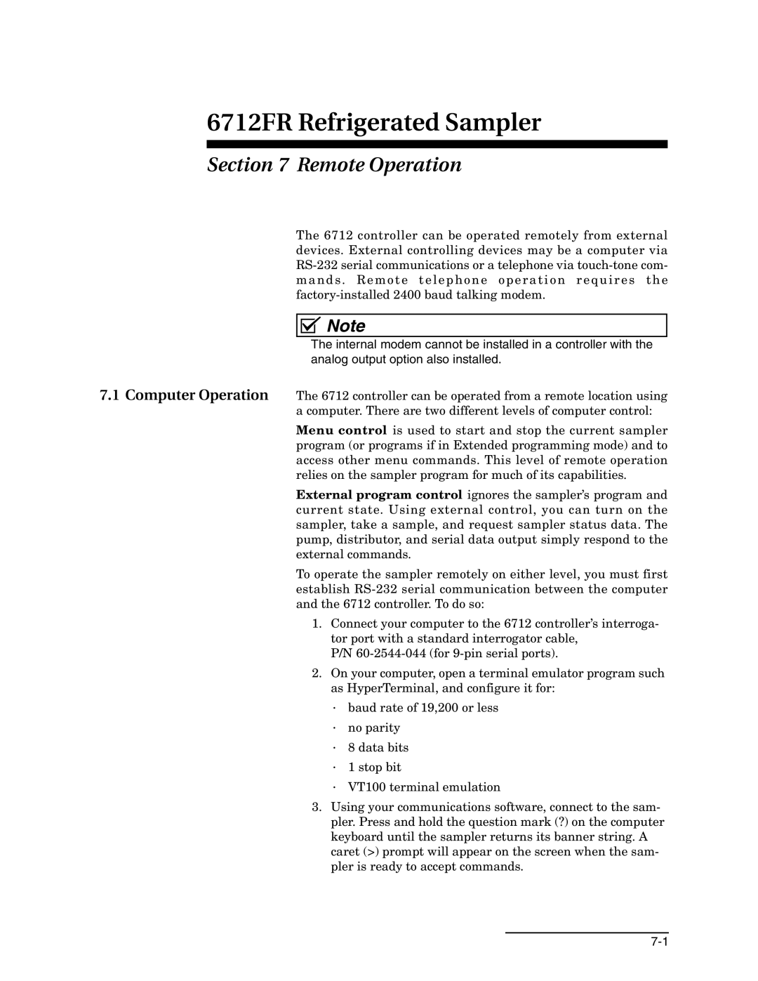 Teledyne 6712FR manual Remote Operation 