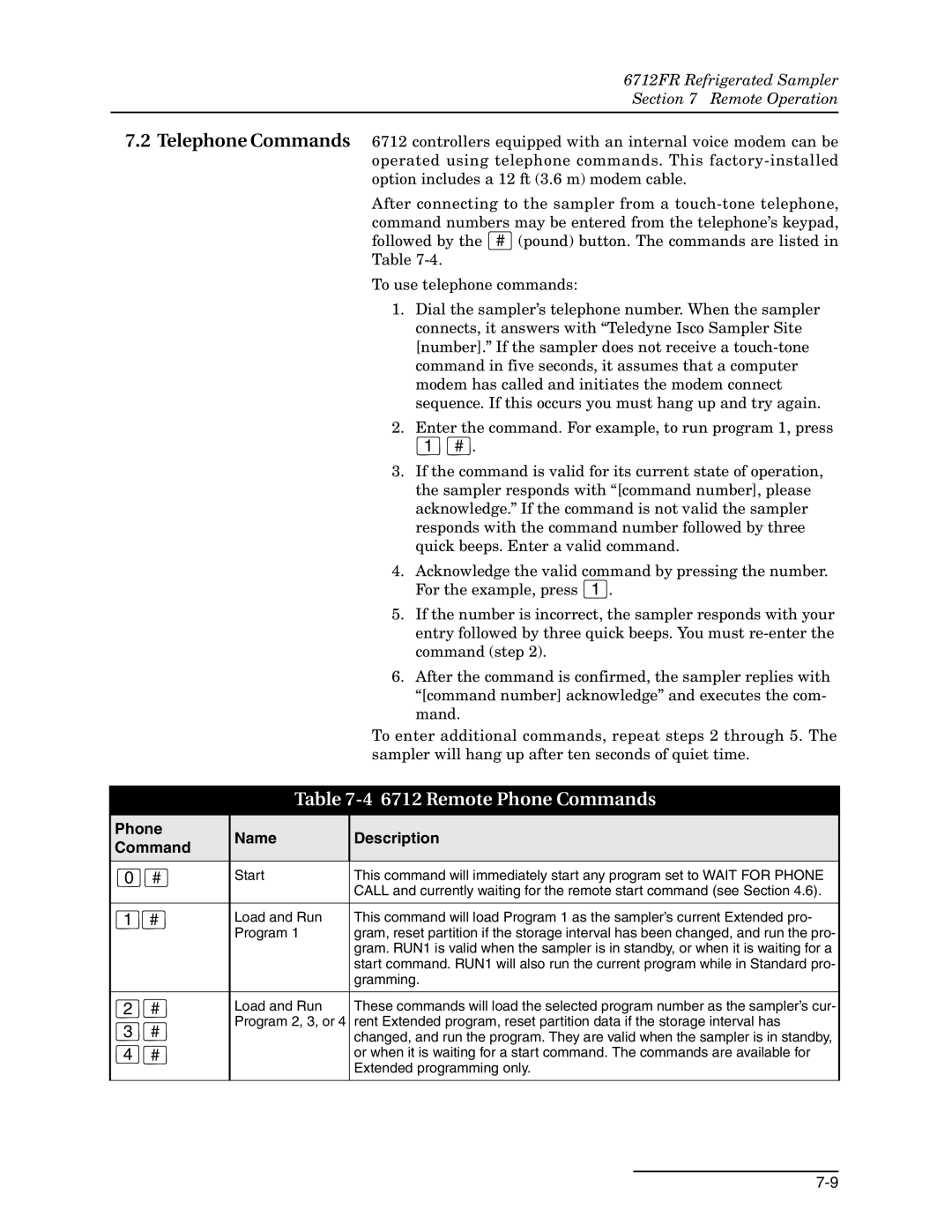 Teledyne 6712FR manual Remote Phone Commands, Phone Name Description Command 