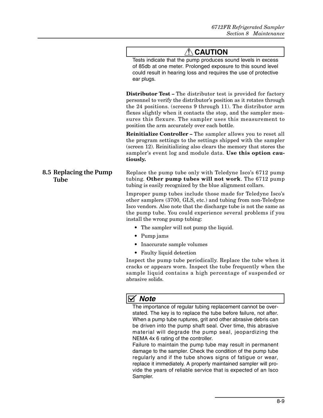 Teledyne 6712FR manual Replacing the Pump Tube 