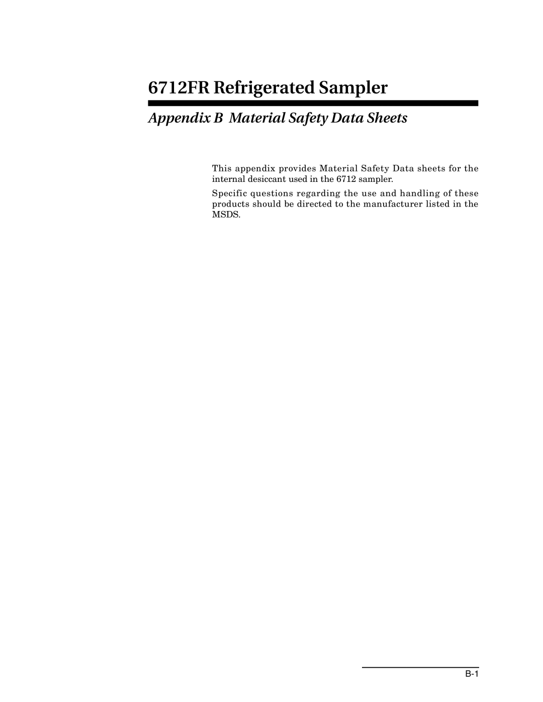 Teledyne 6712FR manual Appendix B Material Safety Data Sheets 