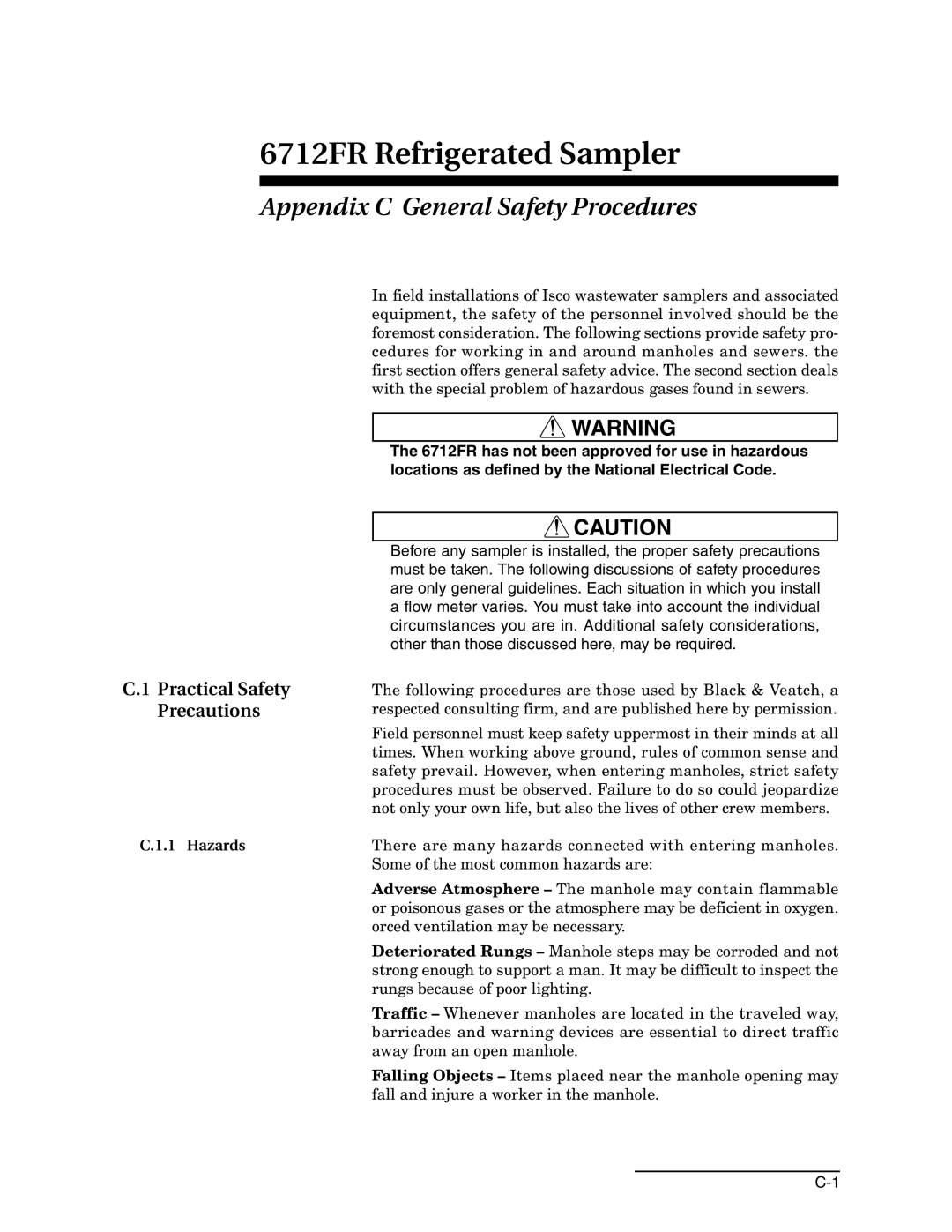 Teledyne 6712FR manual Appendix C General Safety Procedures, Practical Safety Precautions, Hazards 