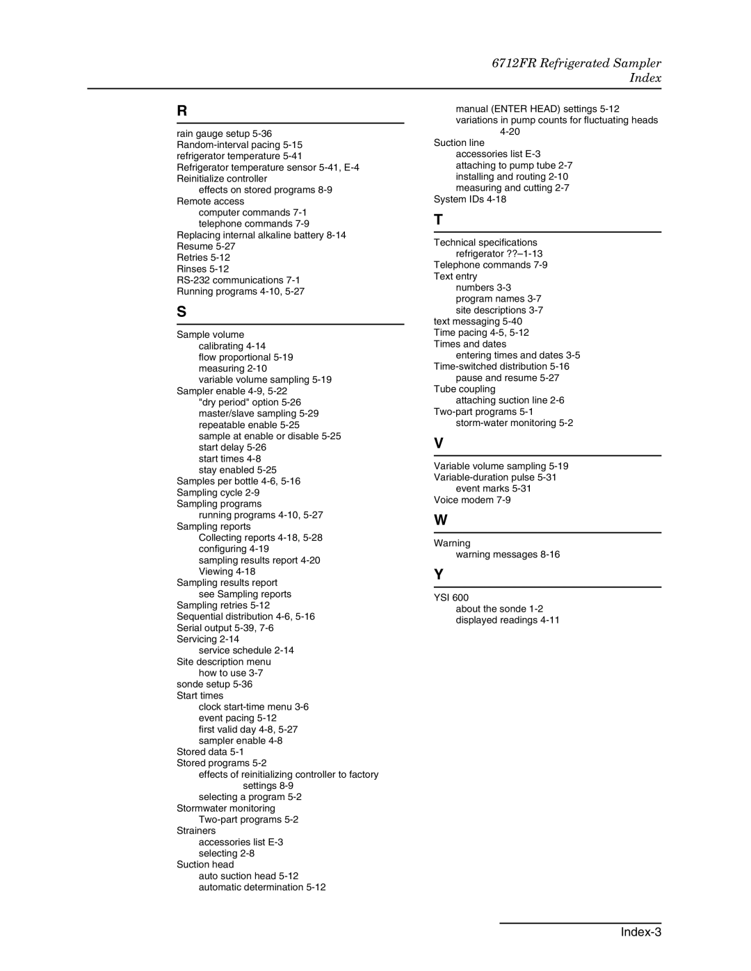 Teledyne 6712FR manual Index-3 