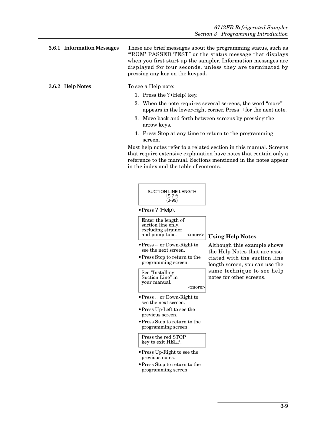 Teledyne 6712FR manual Help Notes To see a Help note, Using Help Notes 