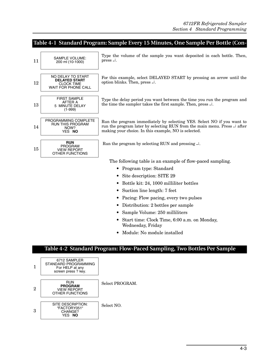 Teledyne 6712FR manual Standard Program Flow-Paced Sampling, Two Bottles Per Sample 