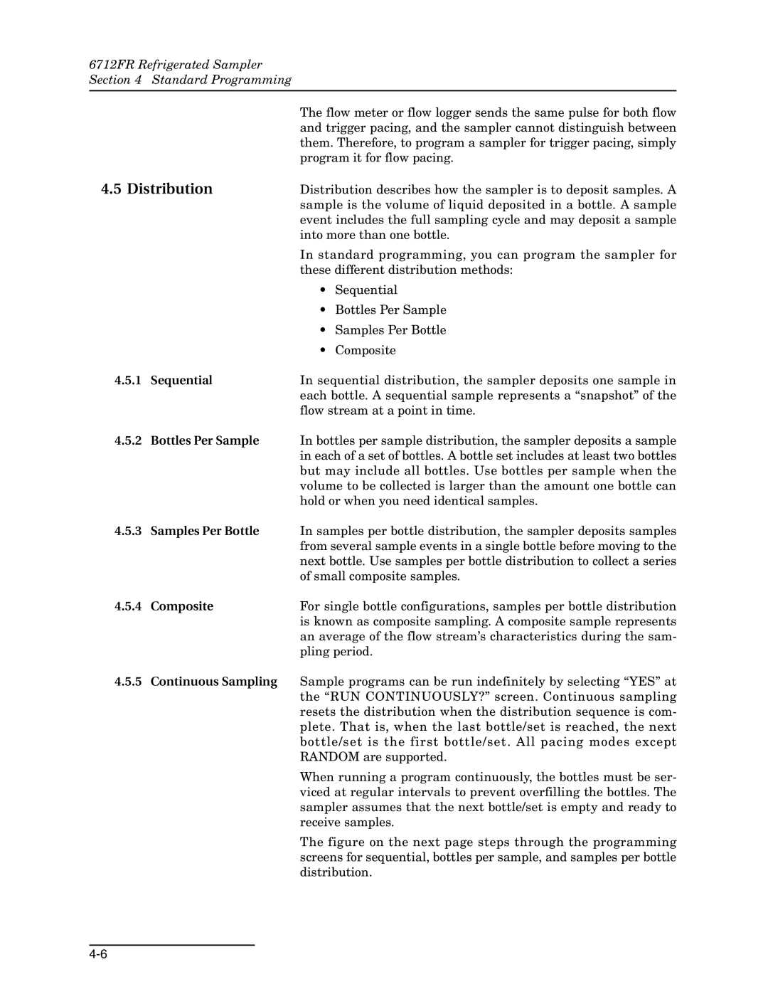 Teledyne 6712FR manual Distribution, Sequential, Bottles Per Sample, Samples Per Bottle, Composite 