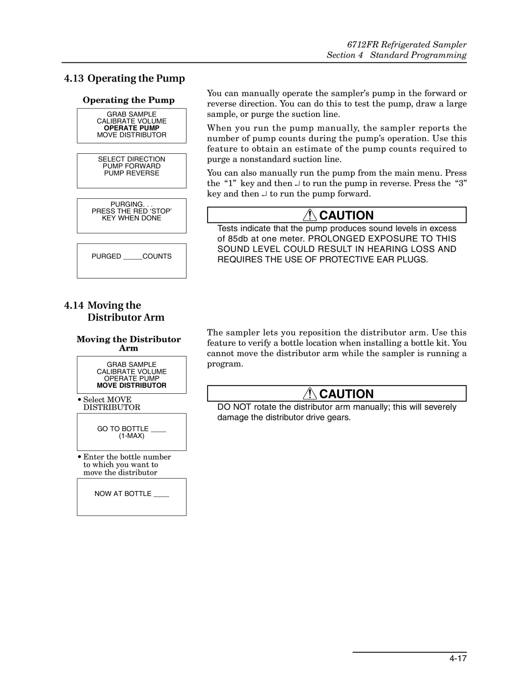 Teledyne 6712FR manual Operating the Pump, Moving the Distributor Arm 