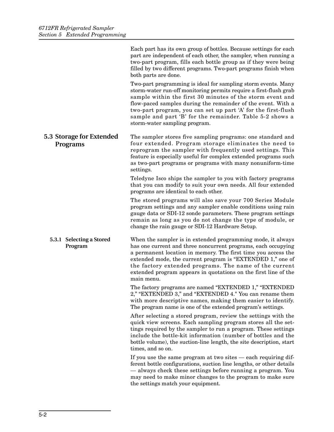 Teledyne manual Programs, 6712FR Refrigerated Sampler Extended Programming, Selecting a Stored 