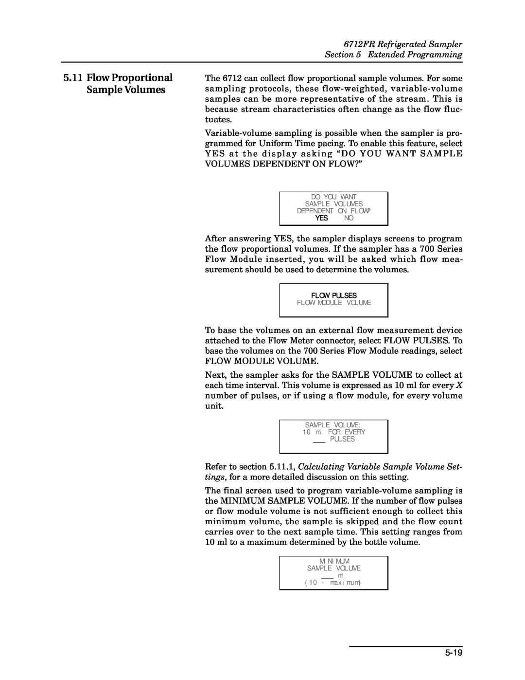 Teledyne manual Flow Proportional Sample Volumes, 6712FR Refrigerated Sampler Extended Programming 