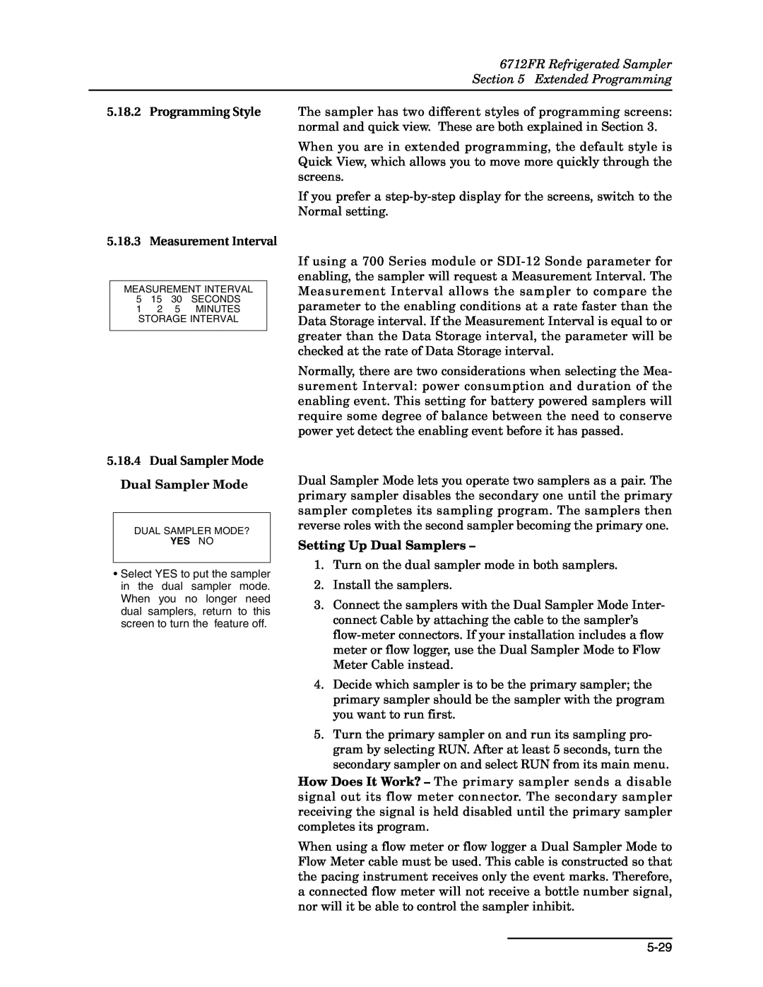 Teledyne manual 6712FR Refrigerated Sampler Extended Programming, Programming Style 5.18.3 Measurement Interval 