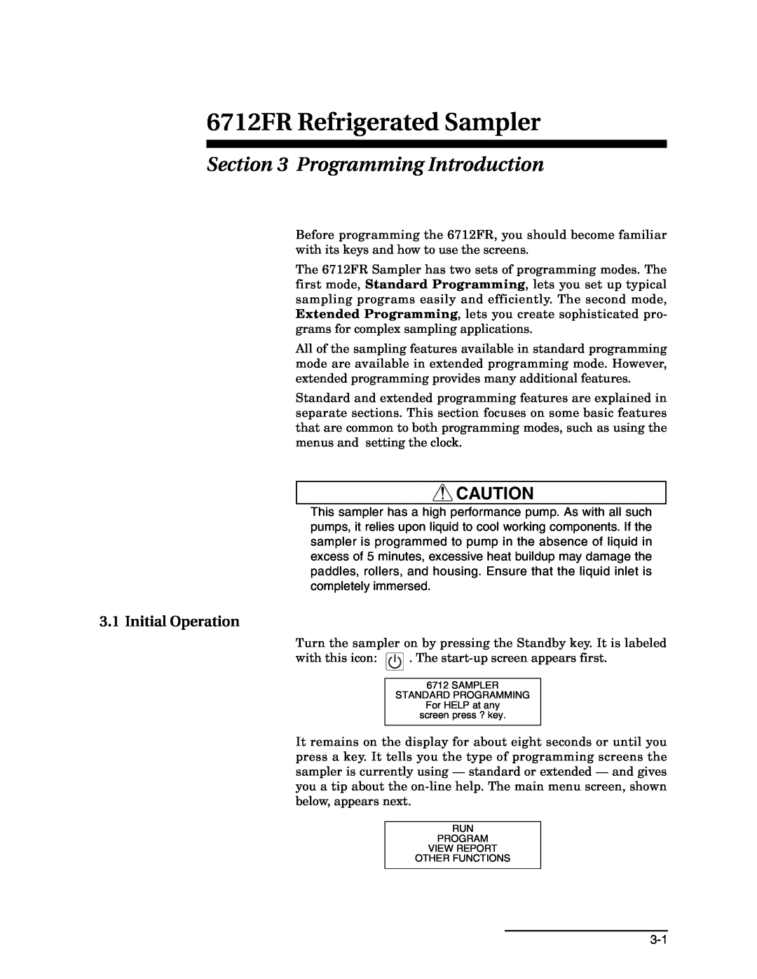 Teledyne manual Programming Introduction, Initial Operation, 6712FR Refrigerated Sampler 