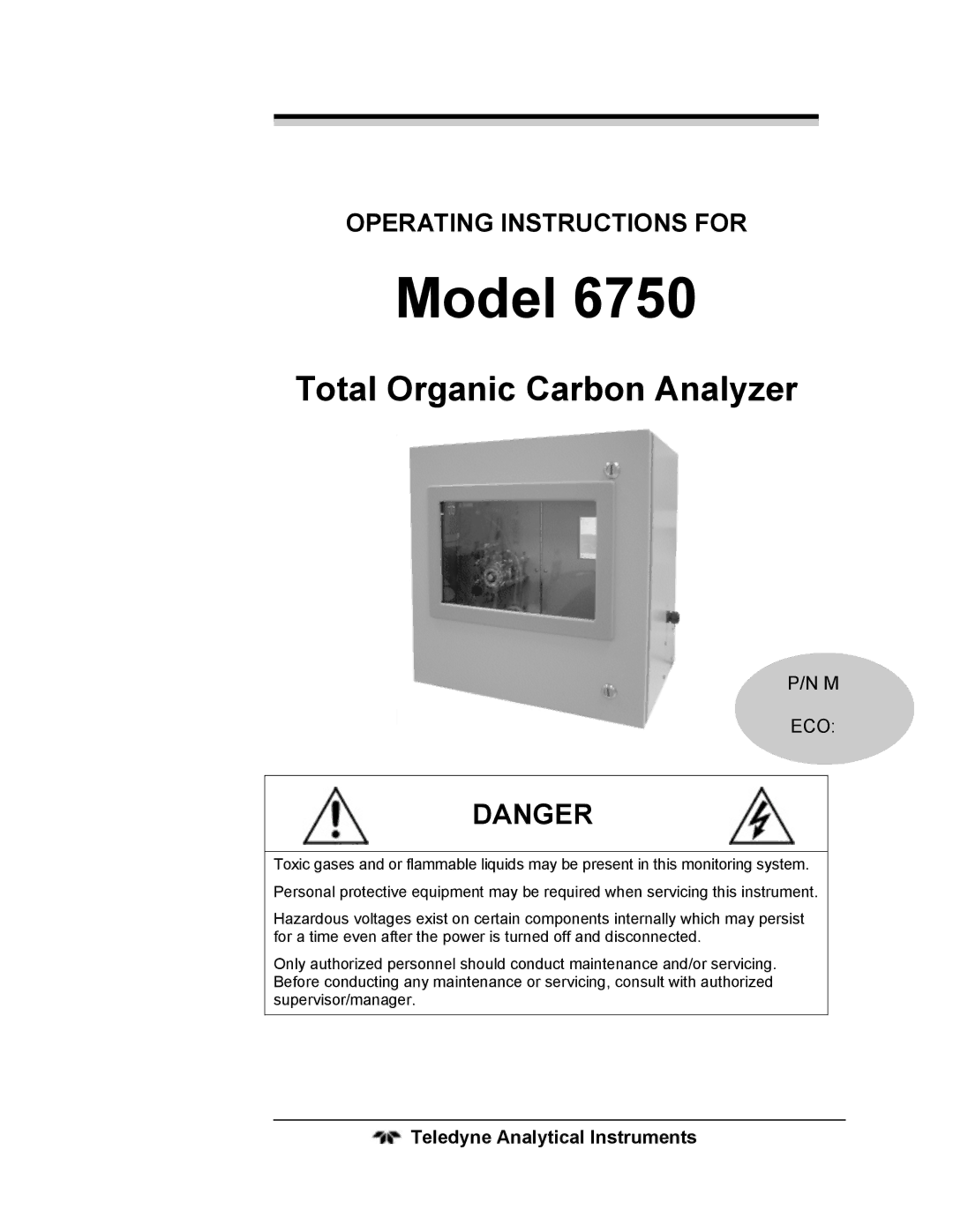 Teledyne 6750 operating instructions Model, Teledyne Analytical Instruments 