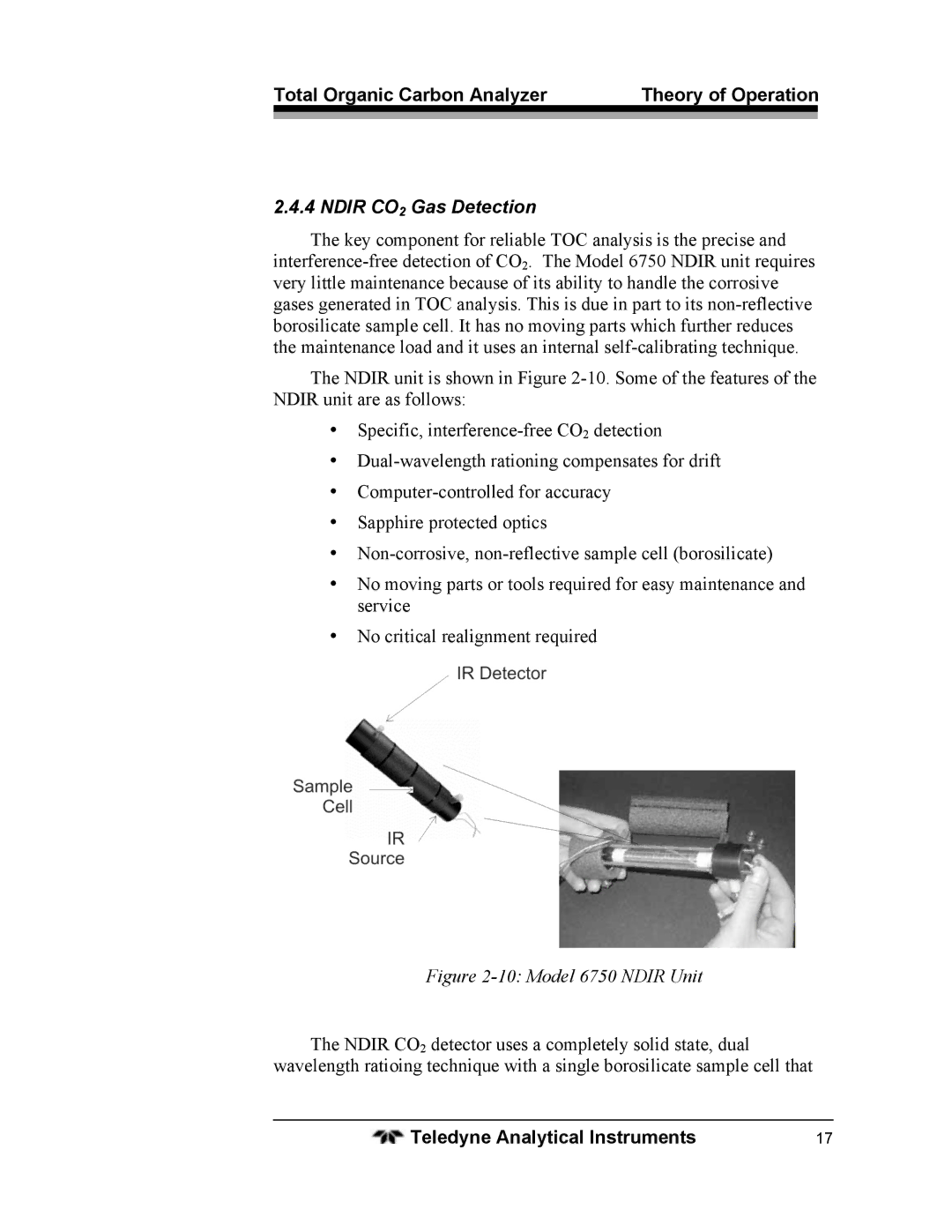 Teledyne operating instructions Ndir CO2 Gas Detection, Model 6750 Ndir Unit 