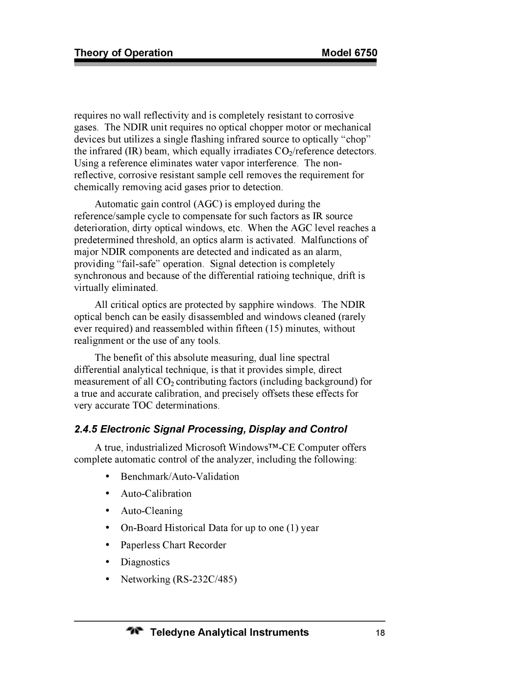 Teledyne 6750 operating instructions Electronic Signal Processing, Display and Control 