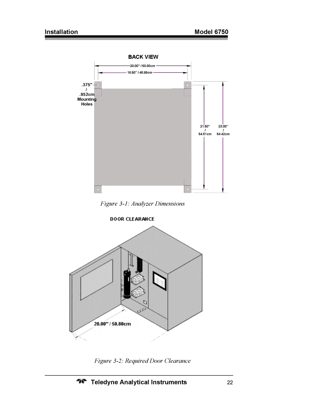 Teledyne 6750 operating instructions Installation Model, Analyzer Dimensions 