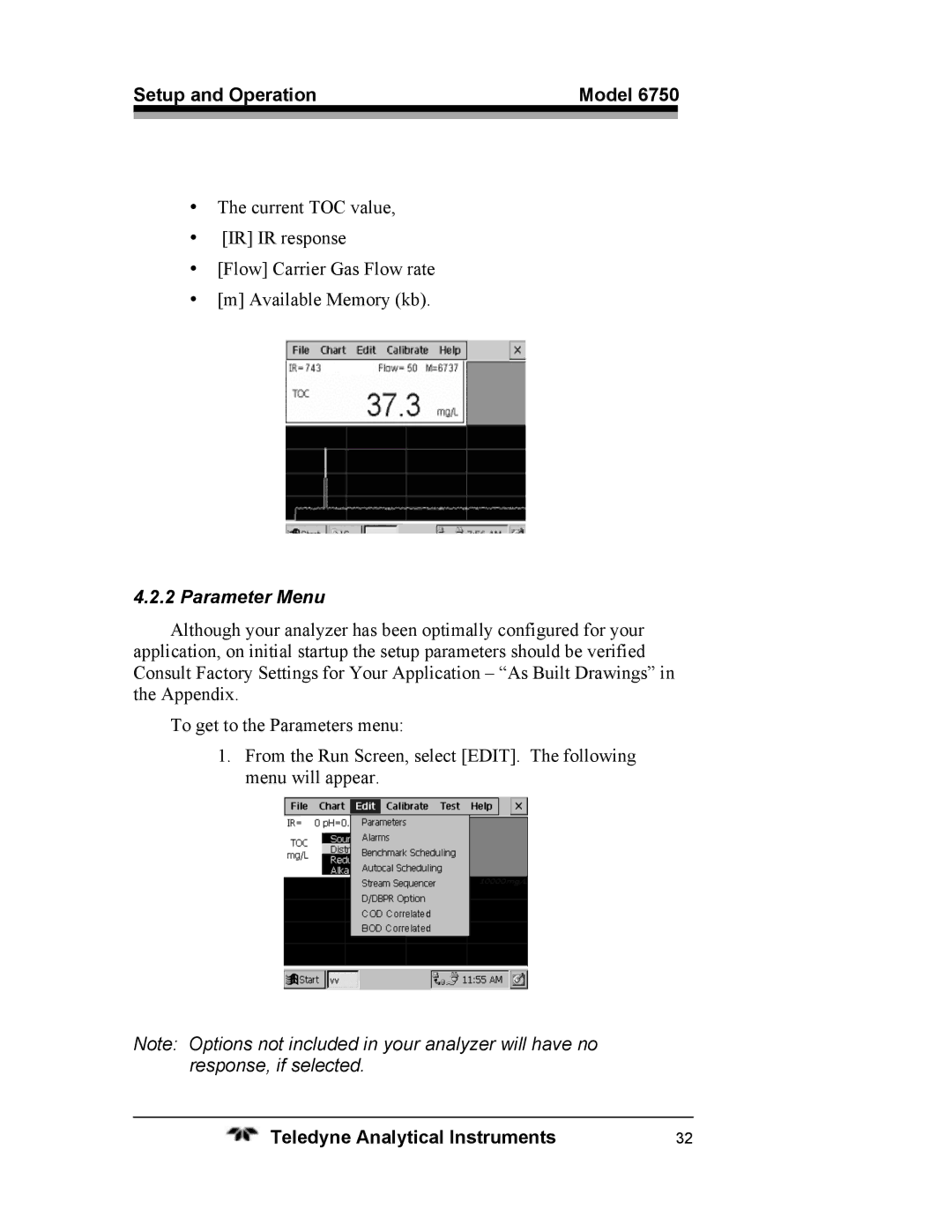 Teledyne 6750 operating instructions Parameter Menu 