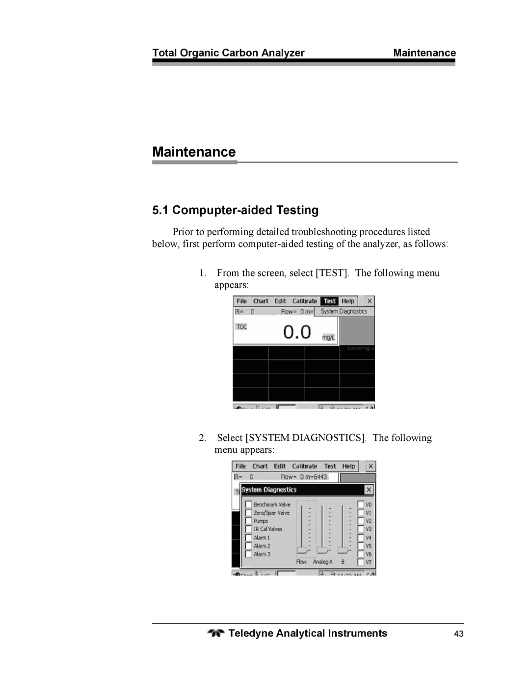 Teledyne 6750 operating instructions Compupter-aided Testing, Total Organic Carbon Analyzer Maintenance 