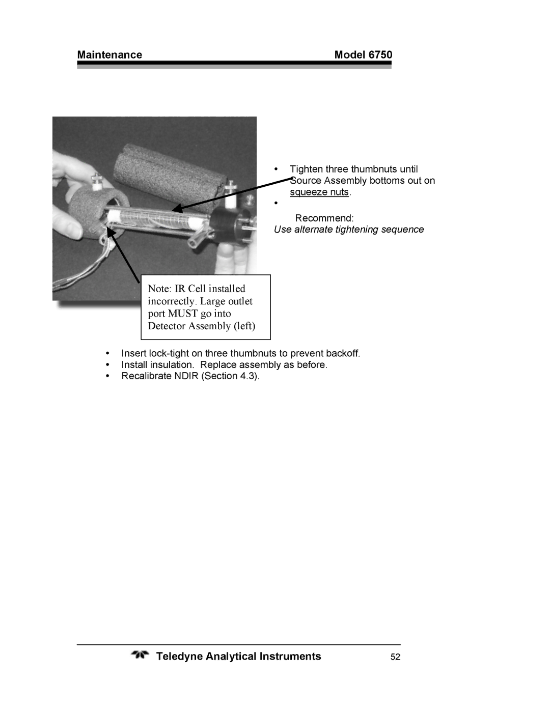 Teledyne 6750 operating instructions Use alternate tightening sequence 