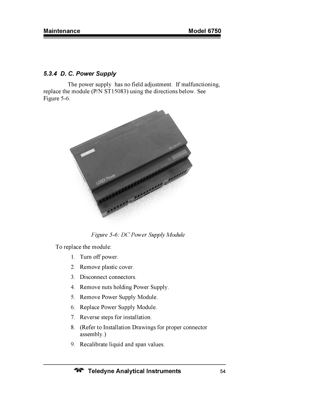 Teledyne 6750 operating instructions 4 D. C. Power Supply, DC Power Supply Module 