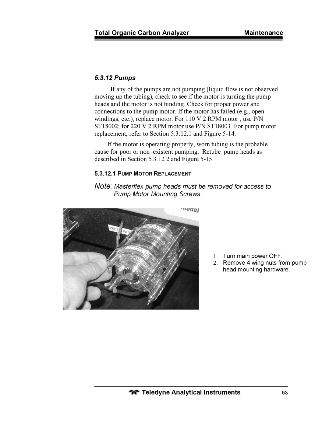 Teledyne 6750 operating instructions Pumps 