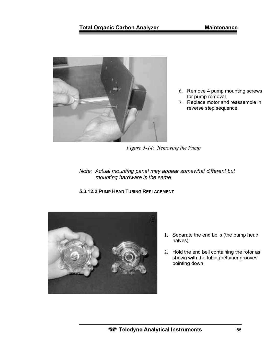 Teledyne 6750 operating instructions Removing the Pump 