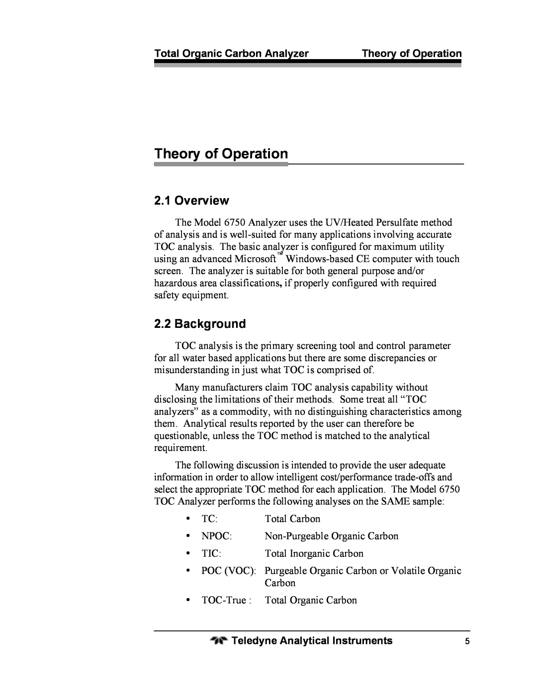 Teledyne 6750 operating instructions Theory of Operation, Overview, Background 