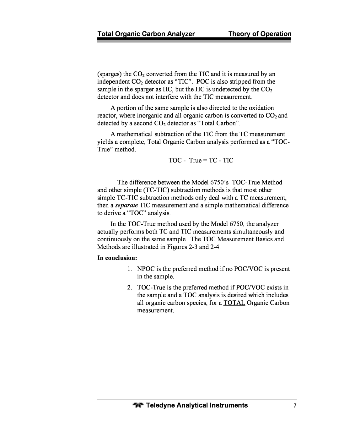Teledyne 6750 operating instructions In conclusion 