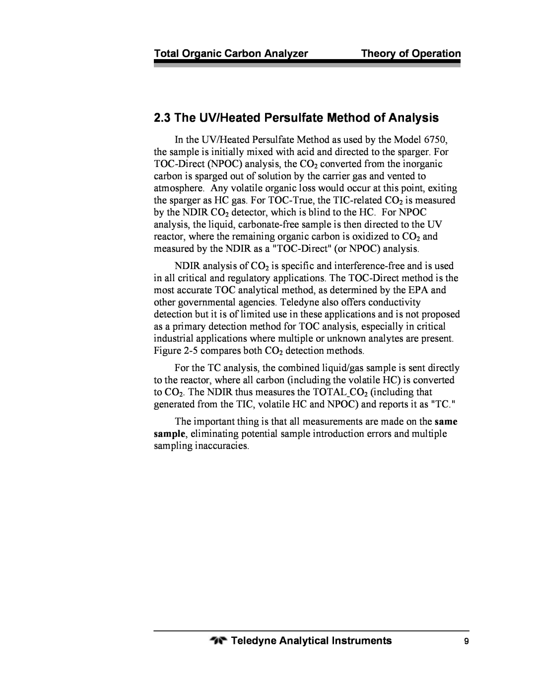 Teledyne 6750 operating instructions The UV/Heated Persulfate Method of Analysis 