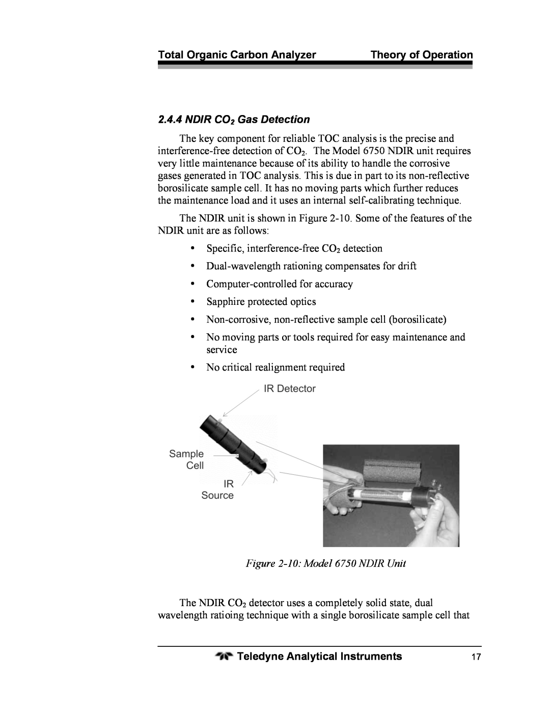 Teledyne operating instructions NDIR CO2 Gas Detection, 10:Model 6750 NDIR Unit 