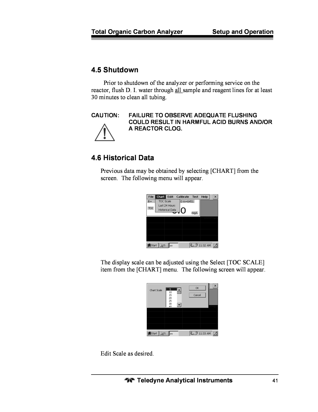 Teledyne 6750 operating instructions Shutdown, Historical Data 