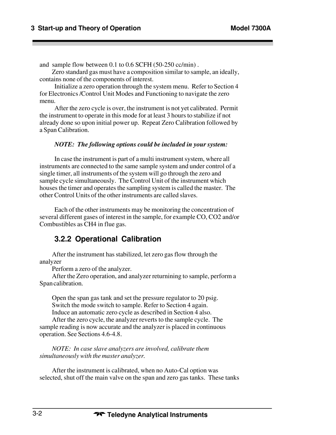 Teledyne manual Operational Calibration, Start-up and Theory of Operation Model 7300A 