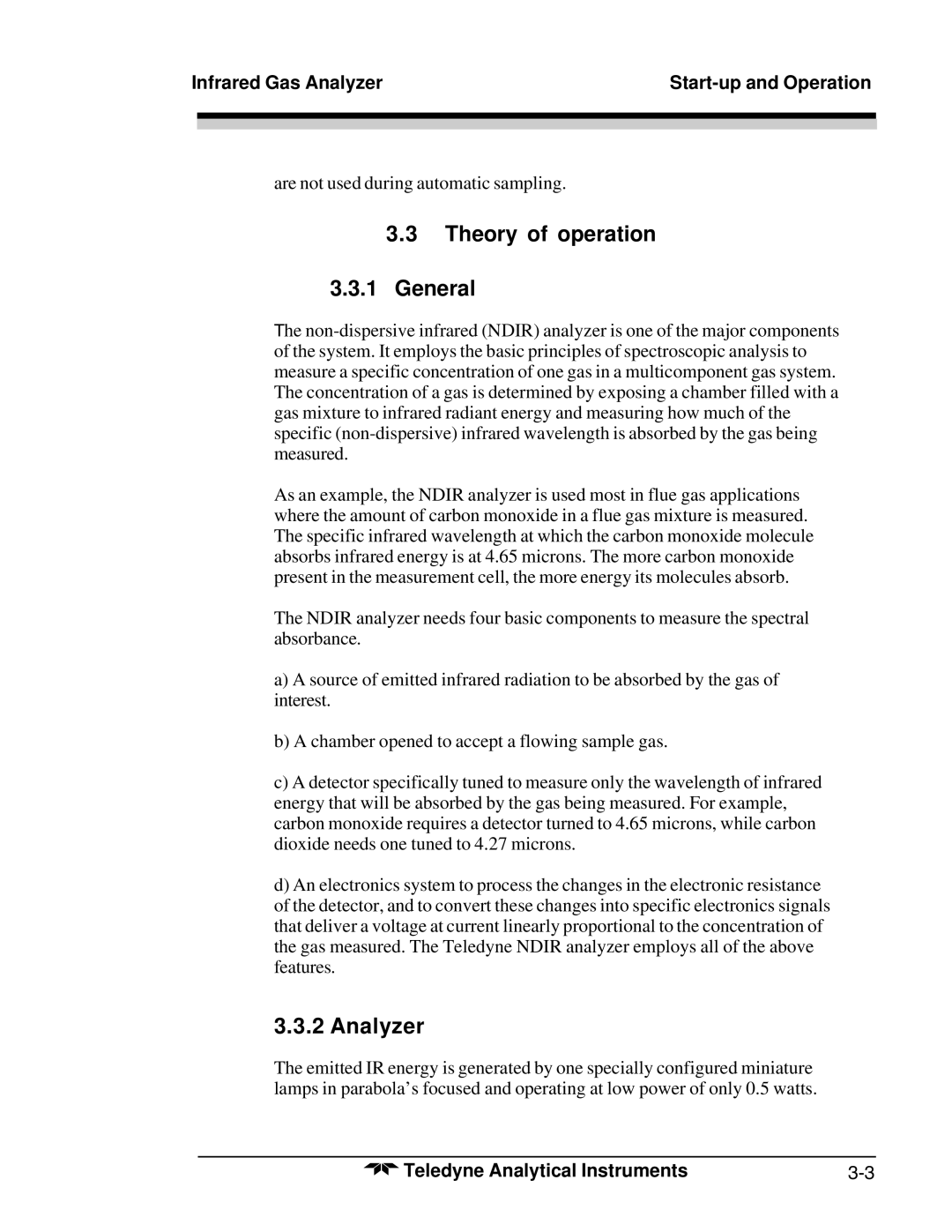 Teledyne 7300A manual Theory of operation General, Analyzer 