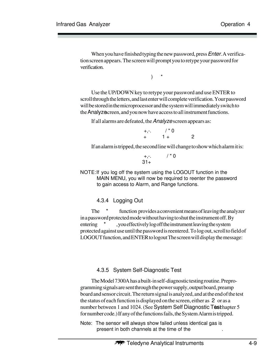 Teledyne 7300A manual Logging Out, System Self-Diagnostic Test 