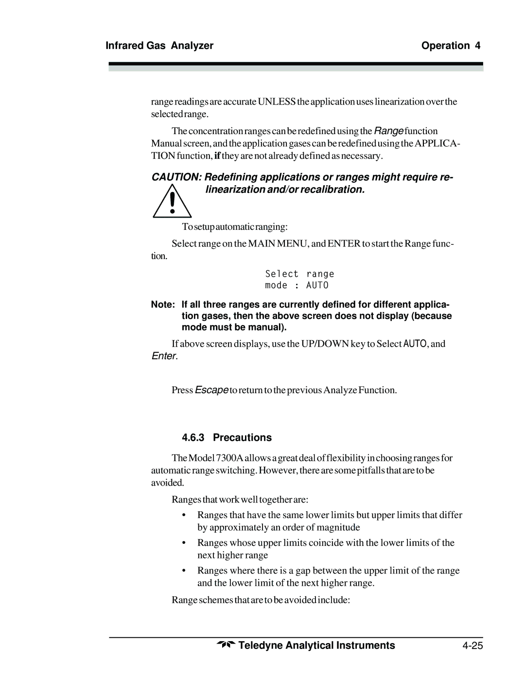 Teledyne 7300A manual Precautions 