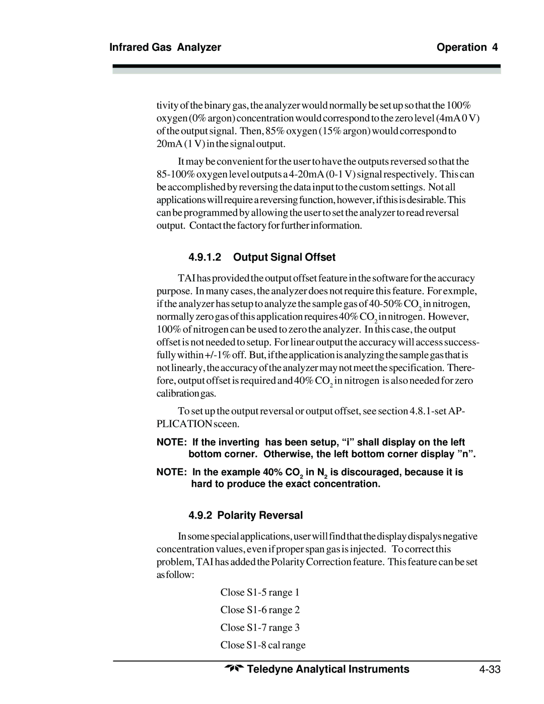 Teledyne 7300A manual Output Signal Offset, Polarity Reversal 