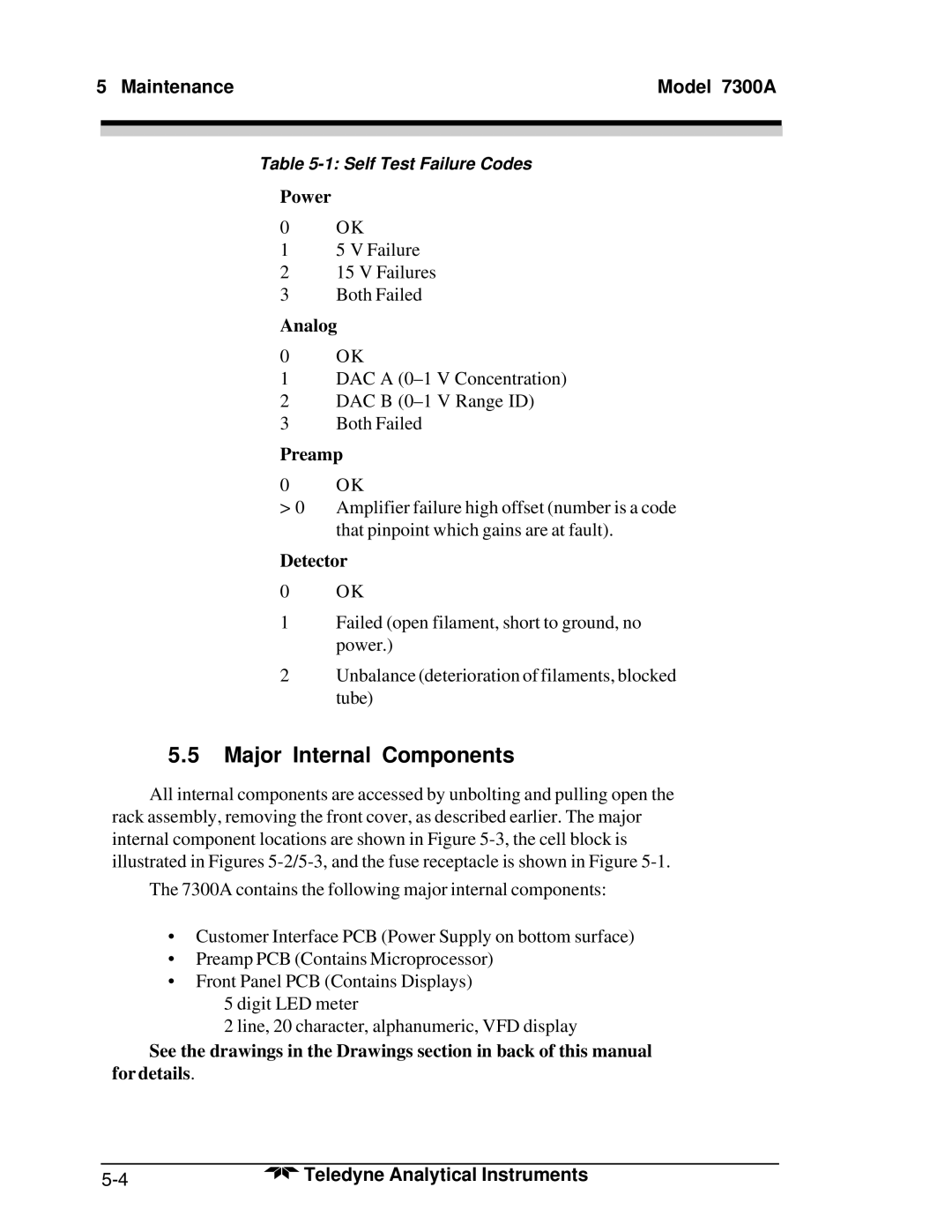 Teledyne 7300A manual Major Internal Components, Power, Analog, Preamp, Detector 