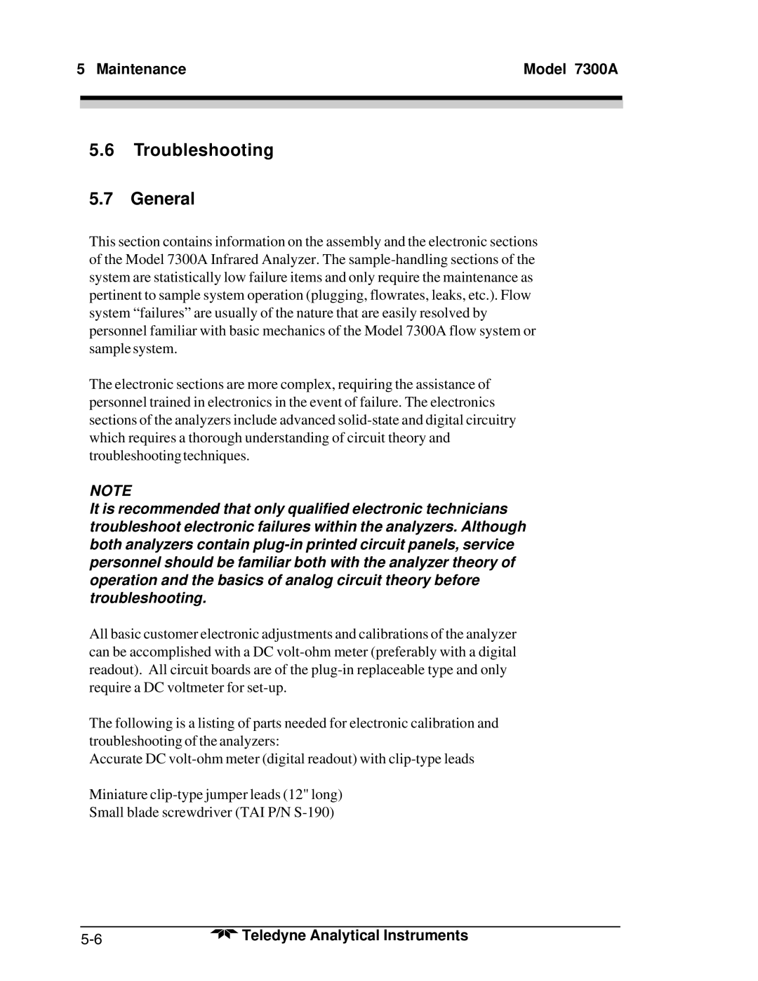 Teledyne 7300A manual Troubleshooting General 