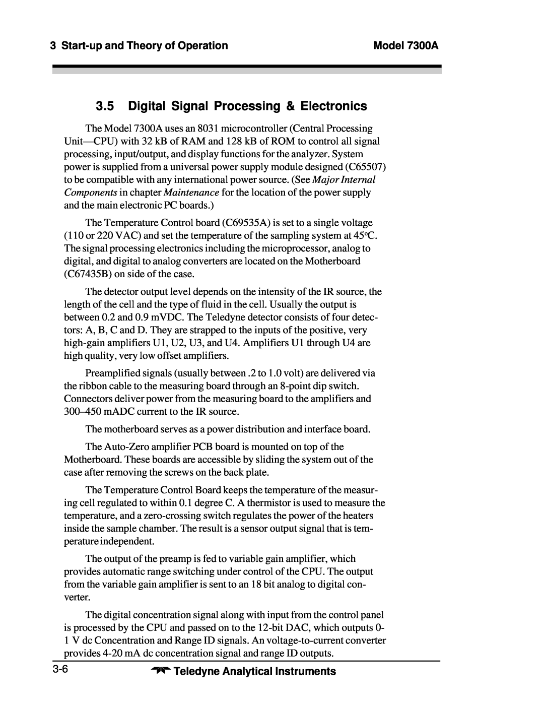 Teledyne manual 3.5Digital Signal Processing & Electronics, Start-upand Theory of Operation, Model 7300A 