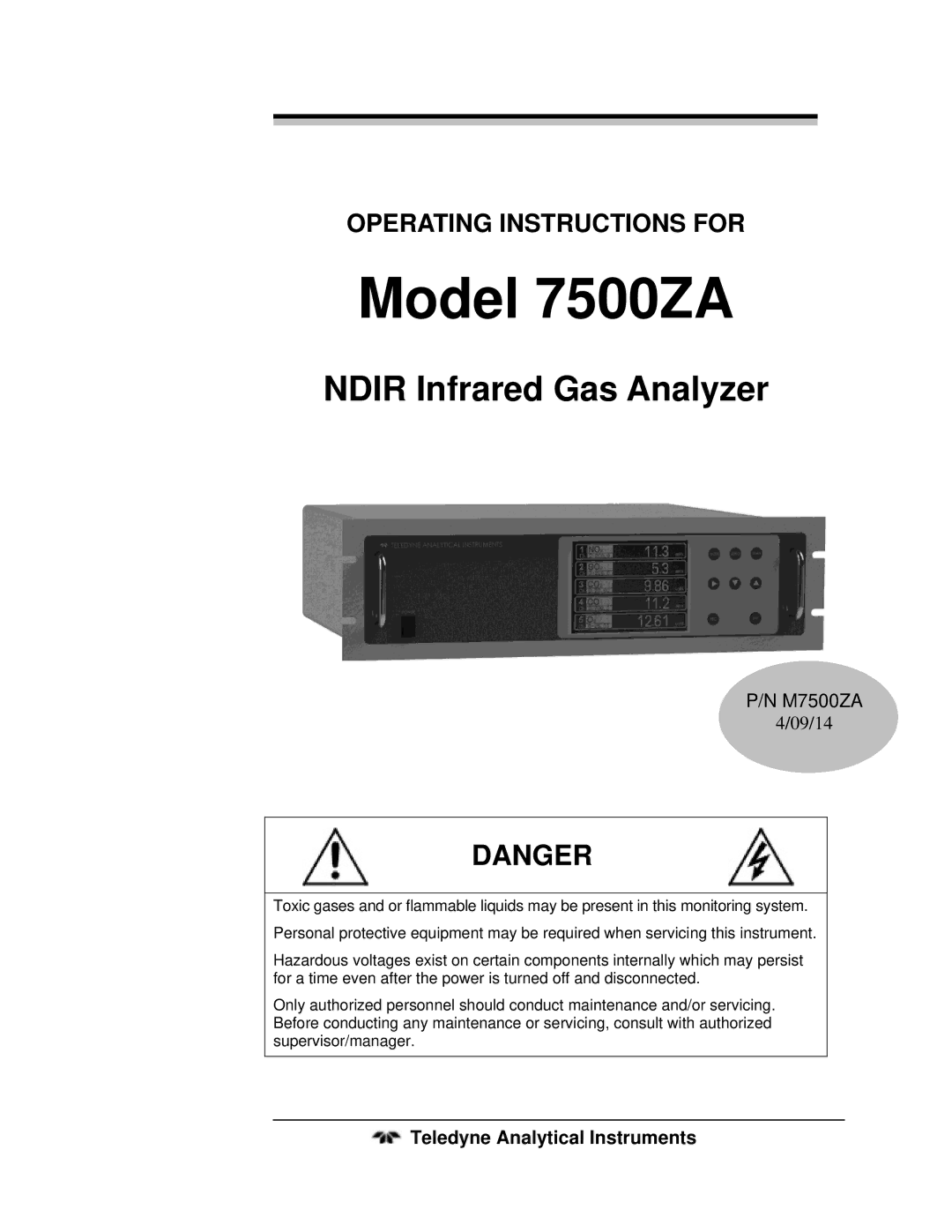 Teledyne operating instructions Model 7500ZA, Teledyne Analytical Instruments 