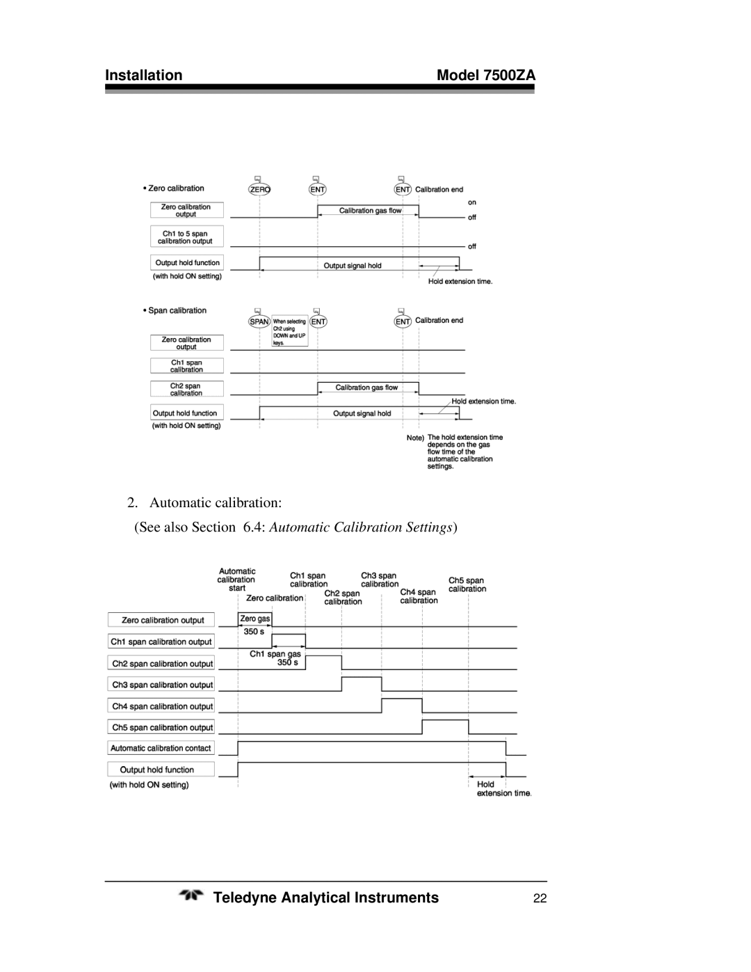 Teledyne 7500ZA operating instructions See also .4 Automatic Calibration Settings 