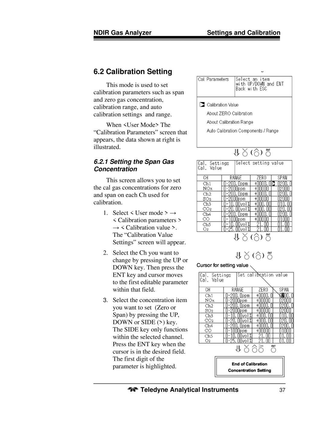 Teledyne 7500ZA operating instructions Calibration Setting, Setting the Span Gas Concentration 