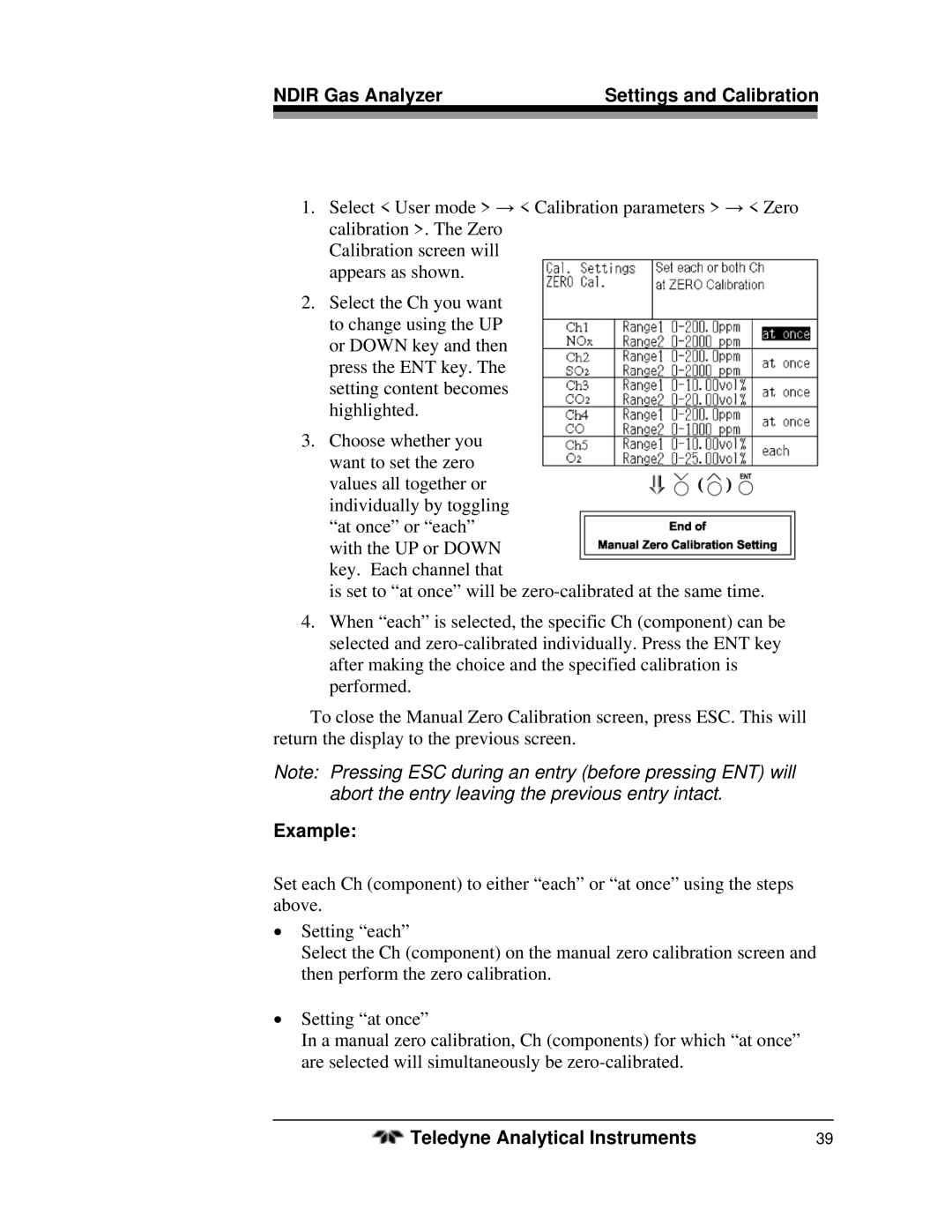 Teledyne 7500ZA operating instructions Example 