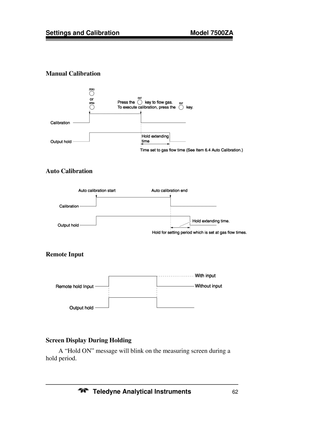 Teledyne operating instructions Settings and Calibration Model 7500ZA 