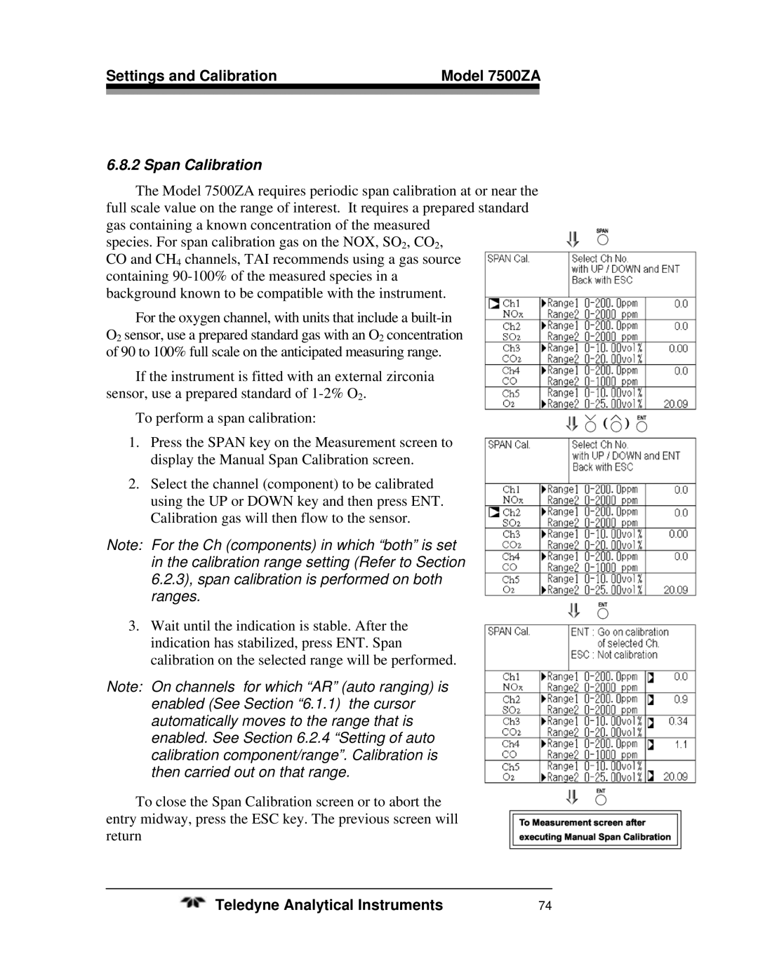 Teledyne 7500ZA operating instructions Span Calibration 