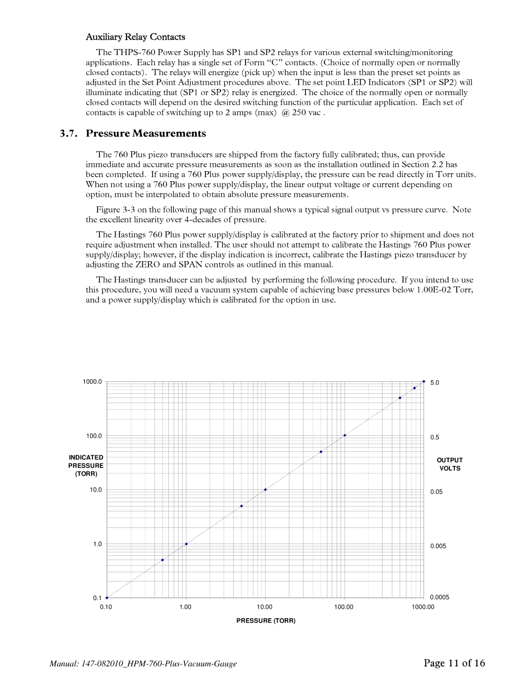 Teledyne 760 PLUS instruction manual Pressure Measurements, Auxiliary Relay Contacts 