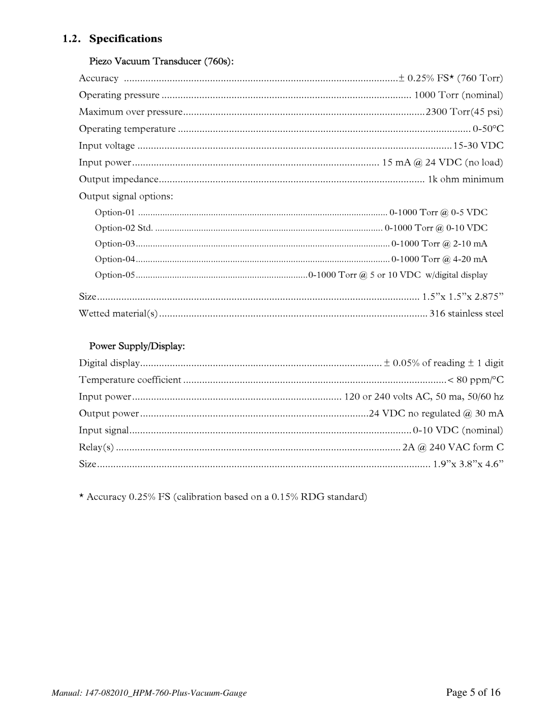 Teledyne 760 PLUS instruction manual Specifications, Output signal options 